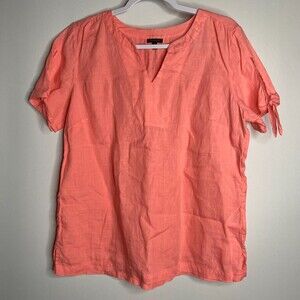 Talbots 100% Linen V-Neck Short Tie Sleeve Tunic Size M